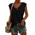 thumbnail image 2 of Qwertyu Tank Top for Women Solid Color V Neck Sleeveless Causal Sexy Shirts Hawaiian Beach Holiday Sports Workout Running Tees Summer Basic Tops Black M, 2 of 6