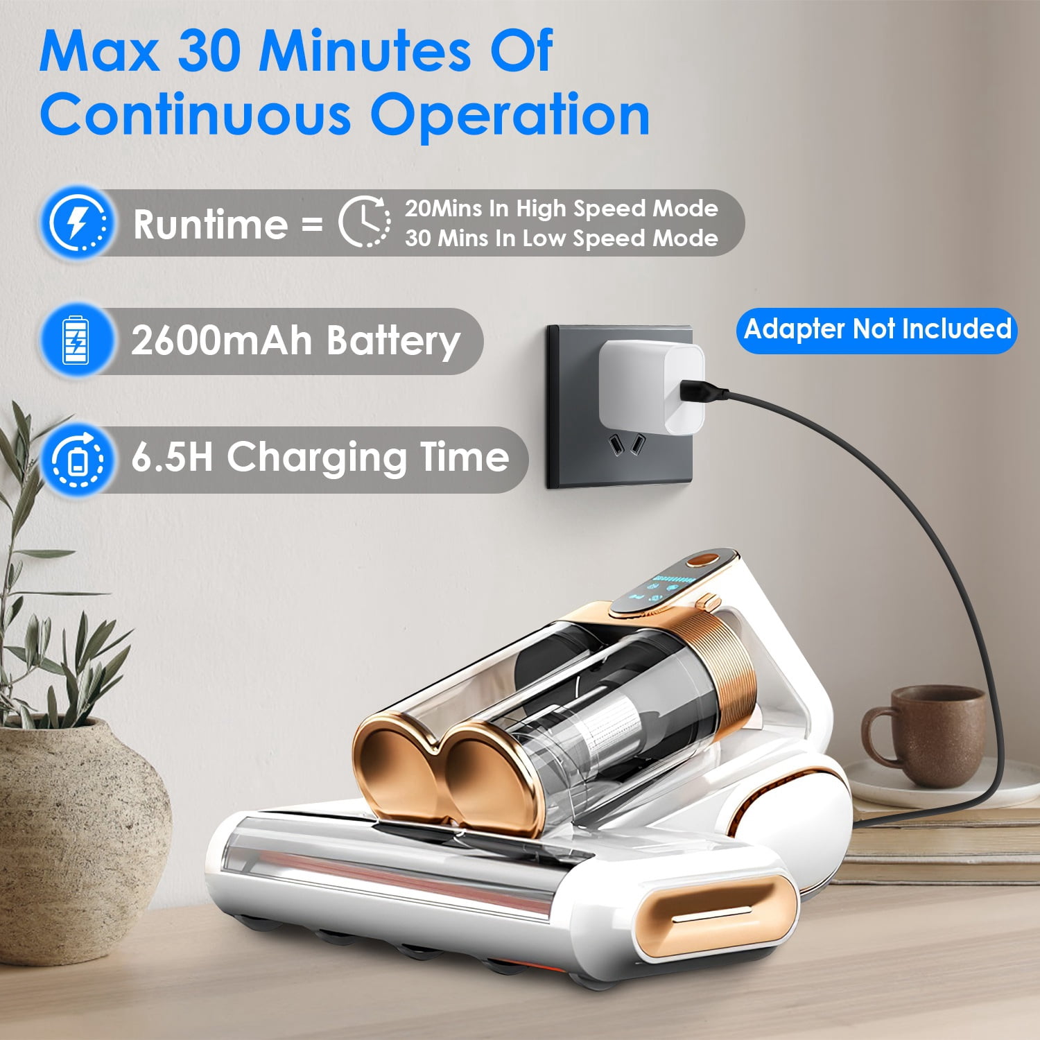 Imountek 200W Handheld Bed Vacuum Cleaner, 16Kpa Cordless Mattress Vacuum Cleaner with UVC & Ultrasonic, 18000 RPM Brushroll, Dual Dust Cups, for Bed Pillow Sofa Crib