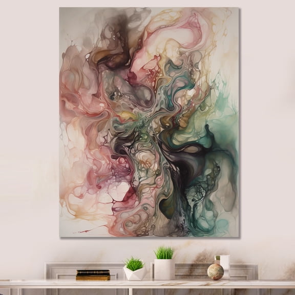 Designart "Pink Green Inner Worlds Of Marble I" Modern Geometric Wall Art For Kitchen