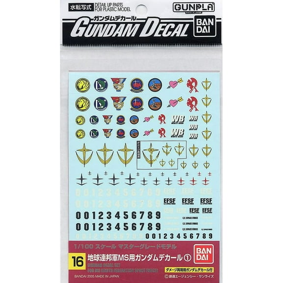Bandai Hobby Gundam Decal GD-16 1/100 Scale Earth Federation Water Slide Decal