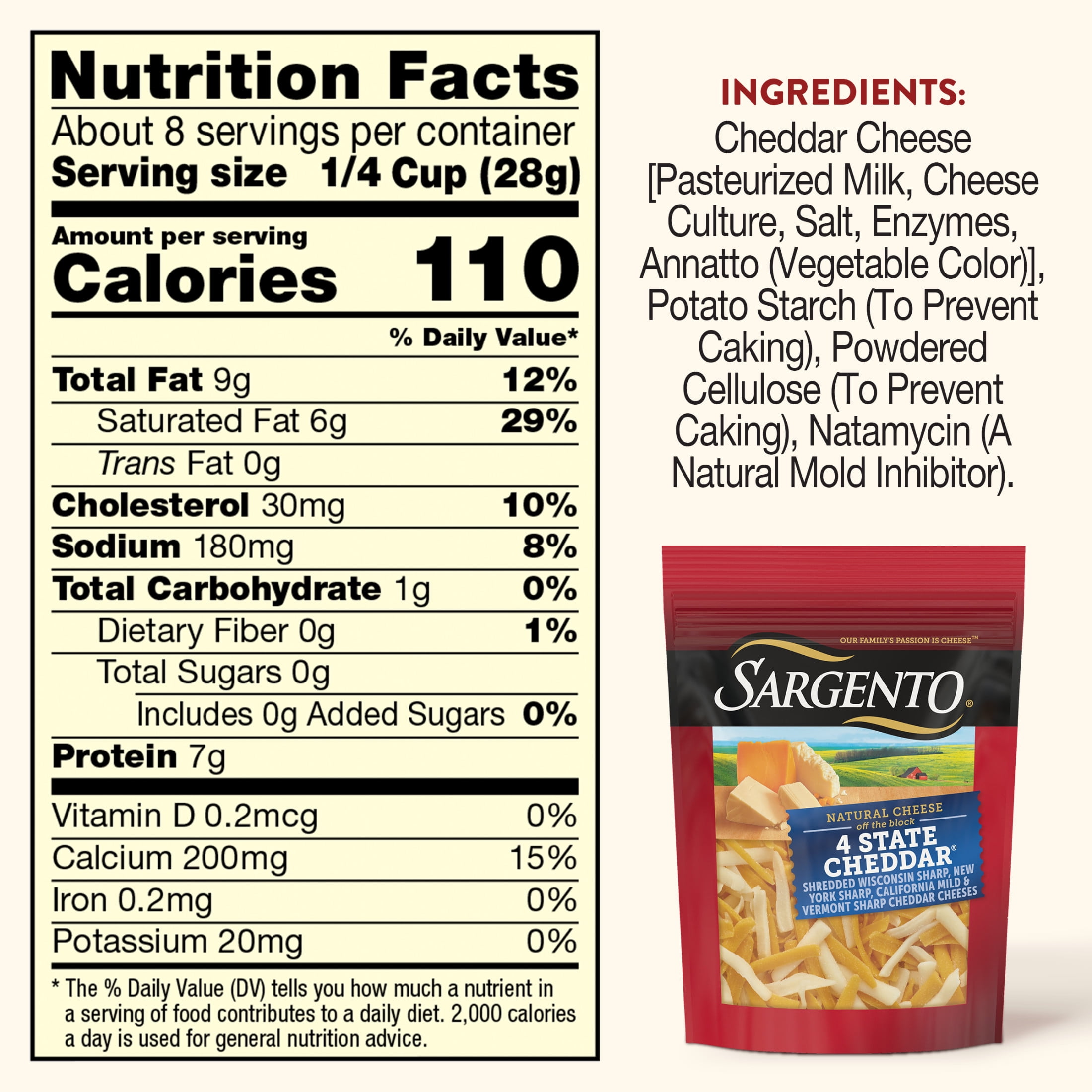 Sargento® 4 State Cheddar® Shredded Cheese, Traditional Cut, 7.5 oz.
