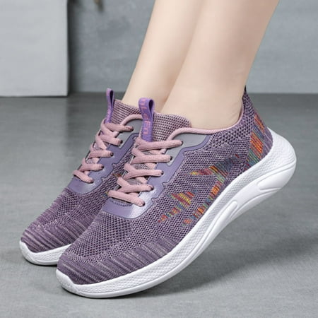 

Ladies Fashion Casual Shoes Lace Up Mesh Breathable Lightweight Damping Absorbing Soft Sole Sport Shoes