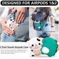 thumbnail image 4 of Paquete de 2 fundas para Airpods 1 y 2, lindas fundas 3D Kawaii de silicona suave con forma de animal, divertidas y geniales caricaturas de Boba Tea, vaca y dinosaurio, funda para Apple Airpod con, 4 of 5