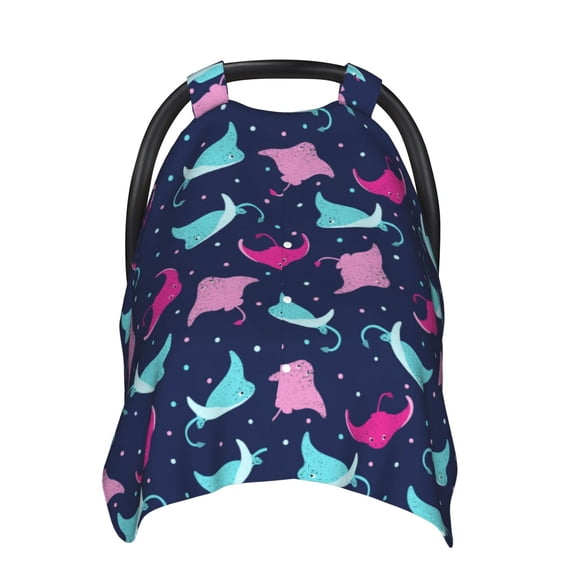 Car Seat Cover Baby - colorful stingray navyblue cute Breathable Infant Car Seat Cover for Baby Carseat, Lightweight Comfort Baby Essentials Must Haves Newborn Stuff for Girl Boy