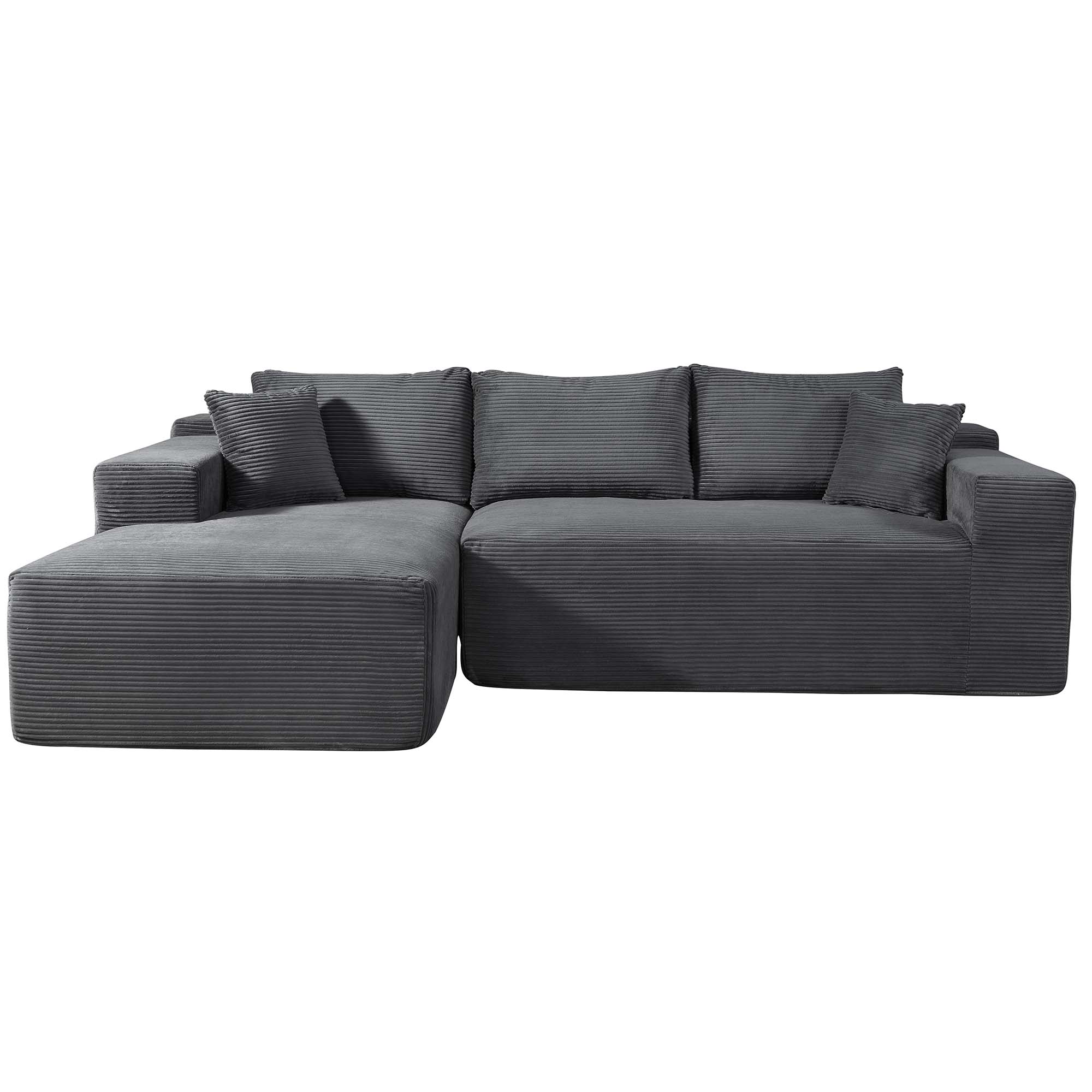Miniyam 96" x 61" Convertible Corduroy L-Shaped Sofa with Chaise, 3-Seater Modular Sectional Compressed Couch with Pillows for Living Room, Dark Grey (Left Facing)
