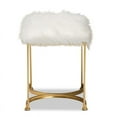 thumbnail image 3 of Bowery Hill White Faux Fur Upholstered and Gold Finished Metal Ottoman, 3 of 9