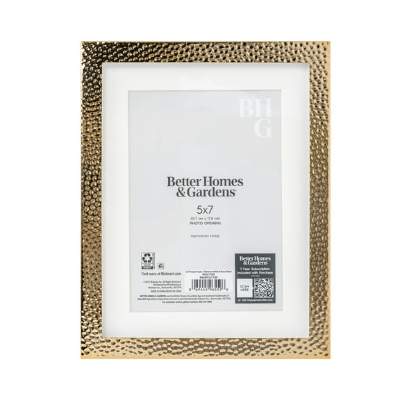 Better Homes & Gardens 5x7 Picture Frame Gold Hammered Matted Tabletop Photo Frame