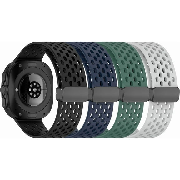 REQO [4-Pack] Magnetic Sport Bands for Samsung Galaxy Watch Ultra 47mm Band, Soft Silicone Waterproof Straps with Magnetic link Fold Clasp for Galaxy Watch Ultra 47mm LTE Smartwatch