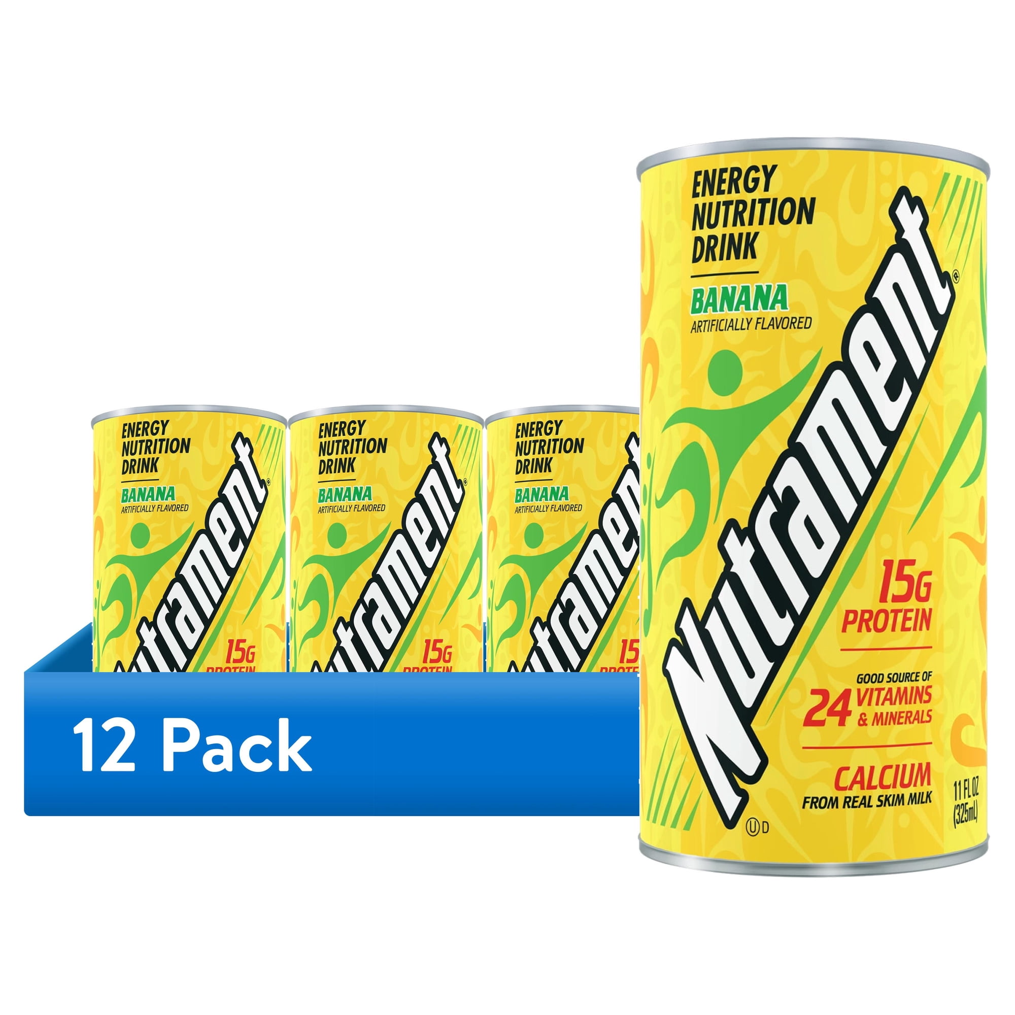 (12 pack) Nutrament Banana Nutrition Drink, Energy Drink with Vitamins, Minerals and Protein, 11 fl oz Can