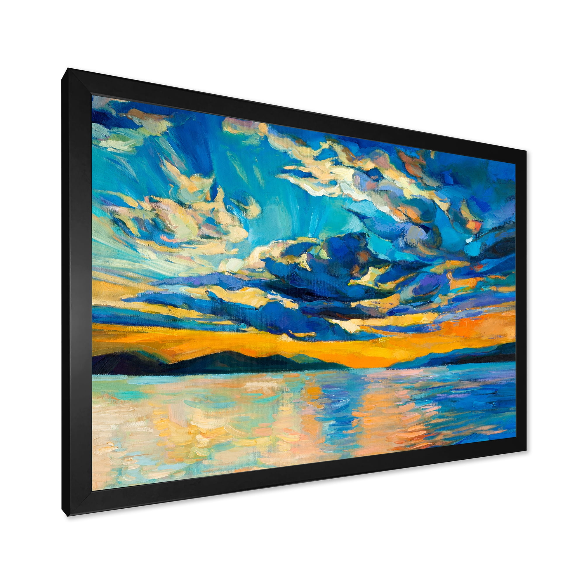 Designart 'Cloudy Sunset Over Wide Open Ocean Horizon' Nautical & Coastal Framed Art Print