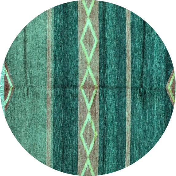 Ahgly Company Indoor Round Abstract Turquoise Blue Modern Area Rugs, 7' Round
