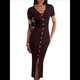 thumbnail image 1 of Vestido Midi Informal de Punto Acanalado, Cuello en V y Corta para Mujer, Otoño 2025, Ajustado, para Invierno Marrón L, 1 of 8
