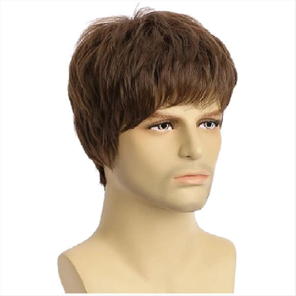 Pelucas Sintéticas de Fibra Resistente Al de Pelo Corto y Rizado Natural para Hombres Jóvenes