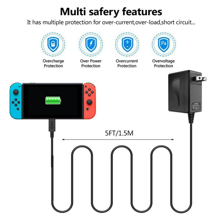 Switch Charger for Nintendo Switch, Switch AC Adapter Power Cord, Charger  Cable 15V/2.6A,5V 1.5A Compatible with Nintendo Switch/Switch OLED/Switch