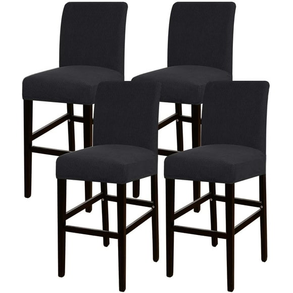 Stretch Bar Stool Cover Counter Stool Pub Chair Slipcover for Dining Room Cafe Barstool Slipcover Removable Furniture Chair Seat Cover Jacquard Fabric with Elastic Bottom Set of 4, Black