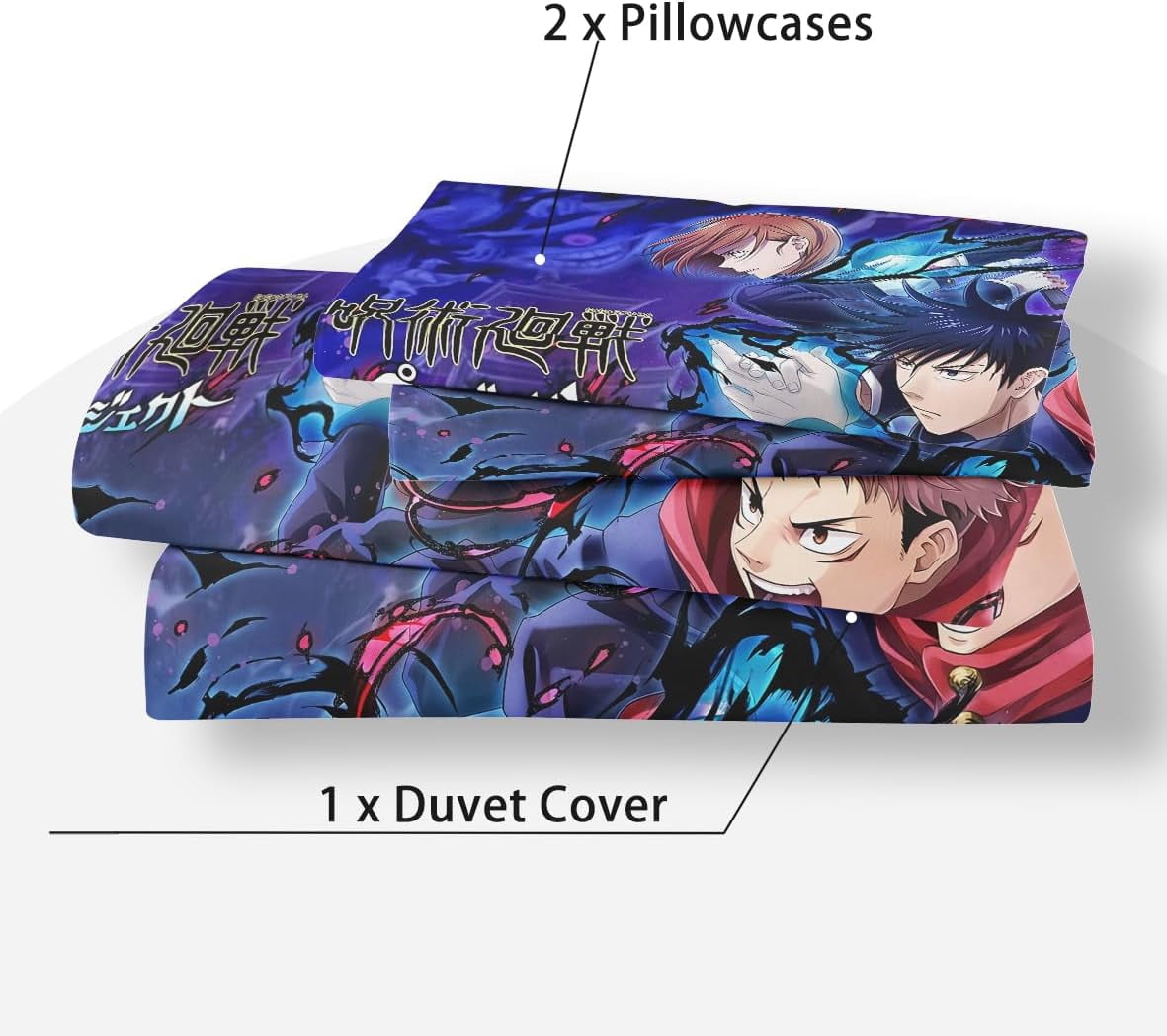 Anime Jujutsu Kaisen Duvet Cover Bedding Set,3D Anime Soft Comfortable Quilt Cover Twin Full Queen King Size with Pillowcases (Color 1, Twin)