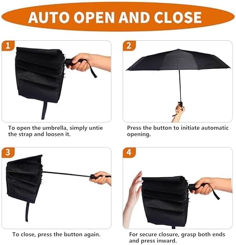 46 Inch Compact Umbrellas for Rain - Travel Small Umbrella - Automatic Folding Umbrella - Windproof Portable Umbrella, Double 10-rib (2 pack)black+grey