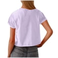 thumbnail image 4 of Yuyuzo Crop Tops pour Femmes T-Shirts à Manches Courtes Col Rond T-Shirts Unis Coupe Ample Été, 4 of 5