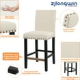 thumbnail image 4 of Counter Height Fabric Upholstered Wooden Chairs Barstools with Nailhead Trim in Beige, Set of 2, 4 of 6