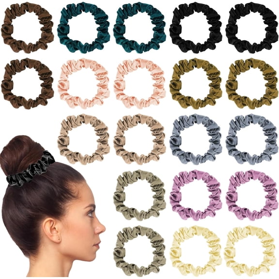 20 pcs Satin Scrunchies Colourful Small Hair Bands For Girls Women Mini Bulk Silk Hair Bobbles Elastic Ties for Ponytail Holders