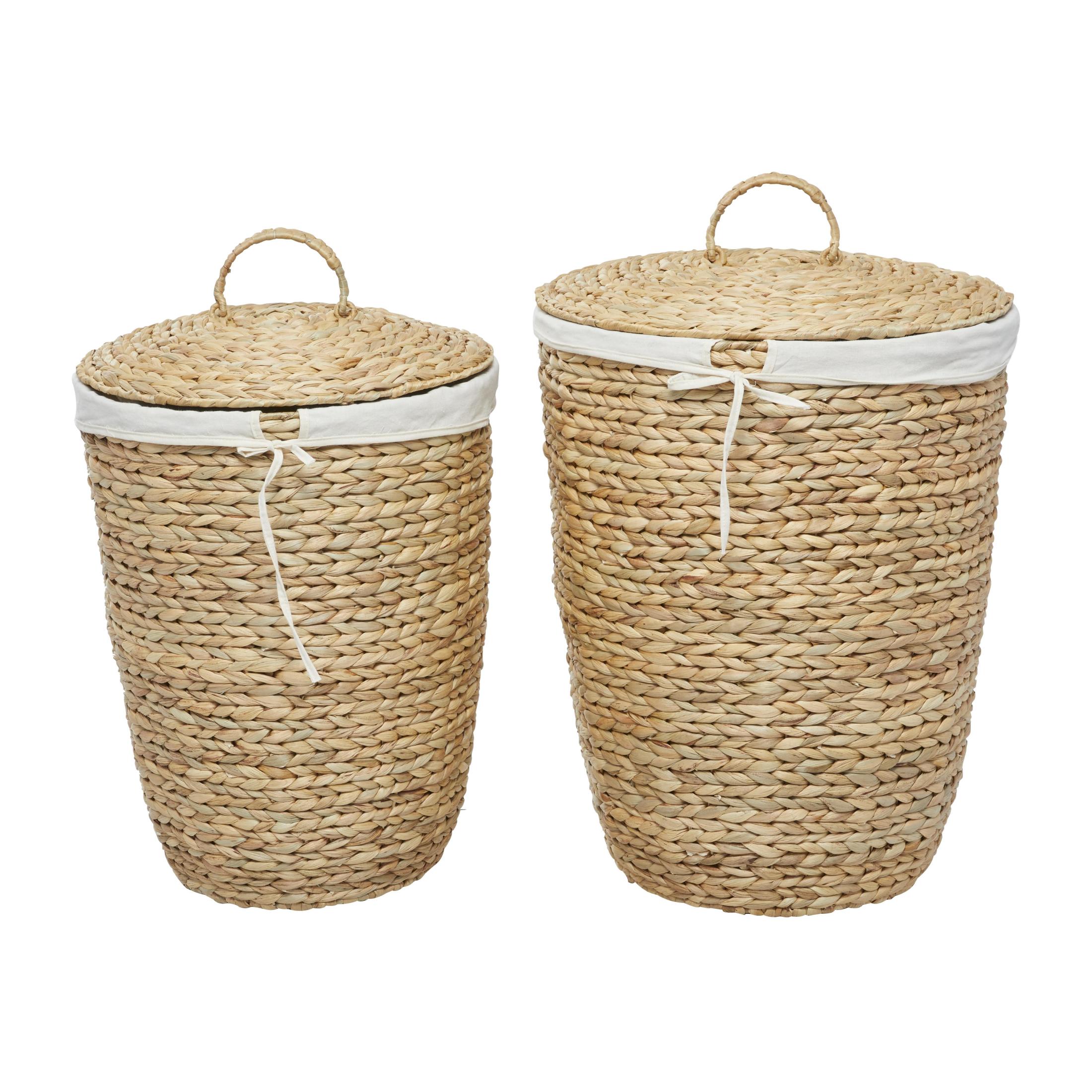 CosmoLiving by Cosmopolitan 23", 25"H Light Brown Seagrass Handmade Storage Basket with Liner and Matching Tops, 2-Pieces