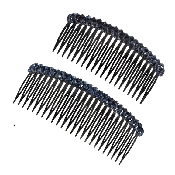 Vocoste 2 Pcs Rhinestone Side Hair Combs 20 Teeth and 24 Wide Teeth Slide Combs Blue