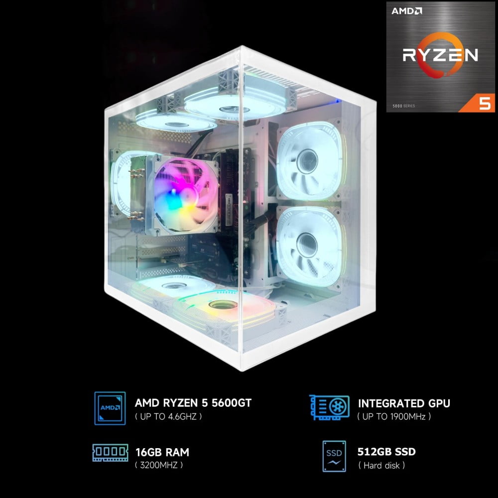 ZHIC Gaming Desktop PC, AMD Ryzen 5 5600G, 16GB RAM, 1TB SSD