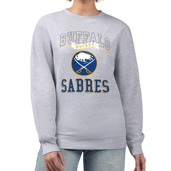 Women's G-III 4Her by Carl Banks Heather Gray Buffalo Sabres Team Logo Tri-Blend Fleece Pullover Sweatshirt