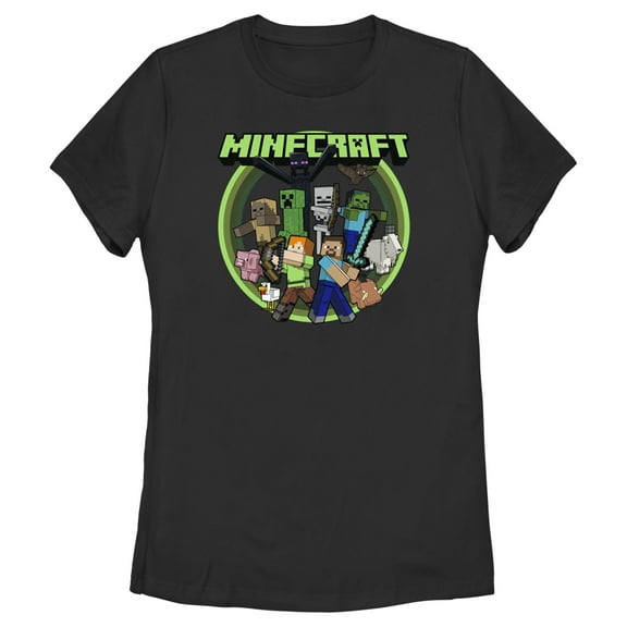 Women's Minecraft Heroes and Mobs  Graphic Tee Black Medium