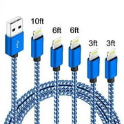 CUWIRE Chargers 5 Pack Charging Cable Cords Nylon Braided Data Sync Charger Compatible iPhone X/8/8 Plus/7/7 Plus/6/6S/6 Plus/5S/SE/Mini/Air/Pro Cases, 1Pack 10FT, 2 Pack 3FT, 2 Pack 6FT