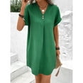 thumbnail image 6 of Chiccall Sleeve Summer Dresses for Women Summer Casual Button V Neck Short Tunics A Line Ribbed Mini T Shirt Dress Green M, 6 of 9