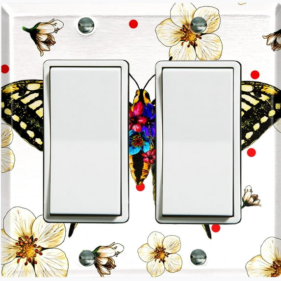 Metal Light Switch Plate Cover Unique Floral Butterfly Red Polka Dots BUT004