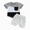 thumbnail image 4 of Paguaki Toddler Baby Boy Summer Clothes Solid Short Sleeve Pocket Tops And Shorts Unisex Two-Piece Outfit Set, 4 of 4