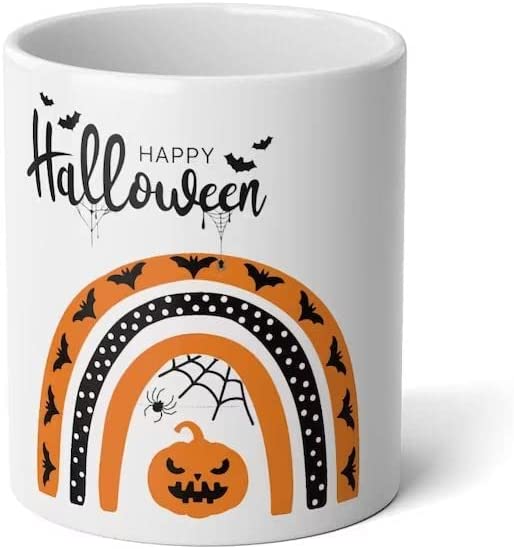 Halloween Funny Ghost Coffee Mug, Happy Halloween Rainbow Pumpkin Mug