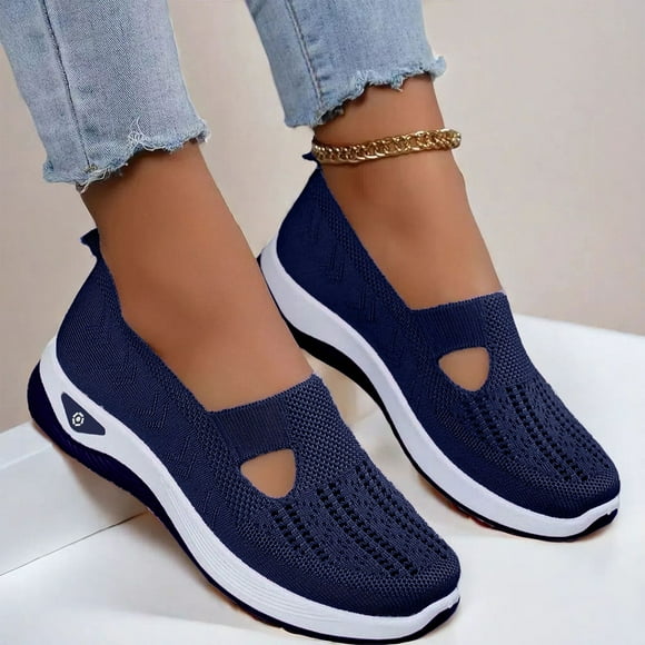 Women's Woven Orthopedic Breathable Soft Shoes Go Walking Slip on Diabetic Foam Shoes Hands Free Slip in Sneakers Arch Support