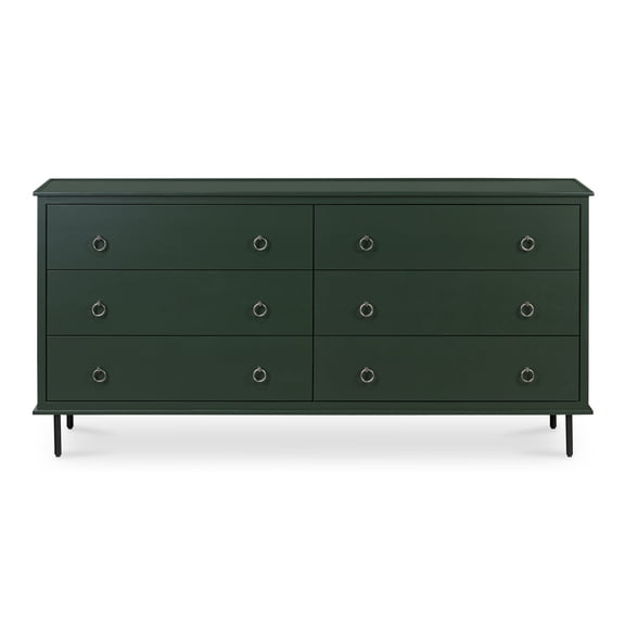 Moe's Home Collection Reagan Solid Acacia Wood 6-Drawer Dresser in Deep Green