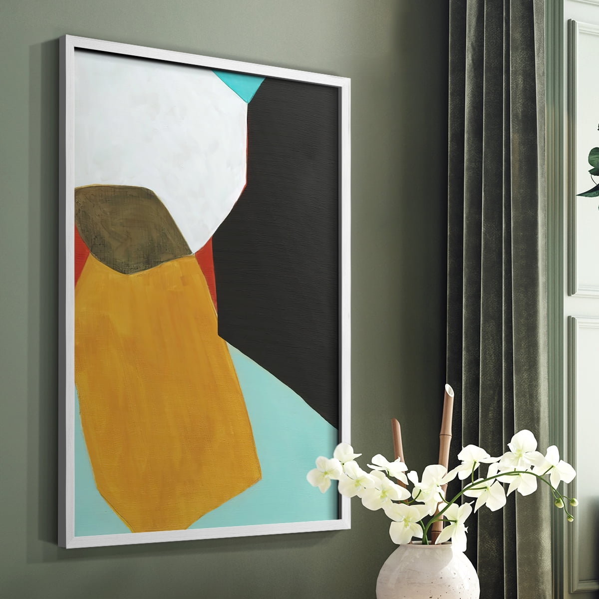 Graphica I Framed Print in White Solid Wood Framed Print No Nail Hanging