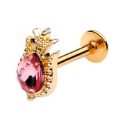 Body Candy Womens 16G Plated Steel Pink Accent Tulip Flower Labret Monroe Lip Ring Tragus Jewelry 5/16"