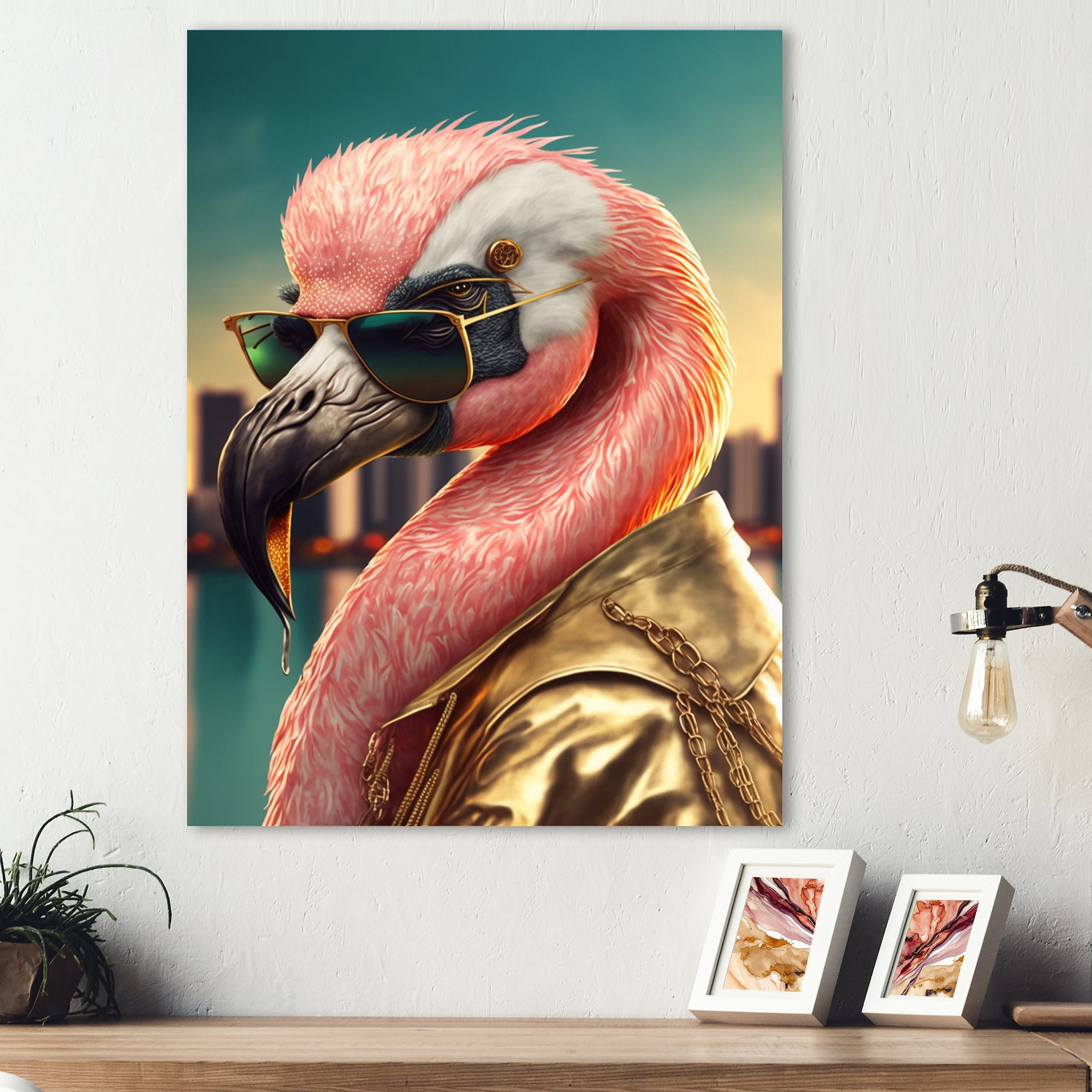 Designart Flamingo Gangster In NYC III Canvas Wall Art