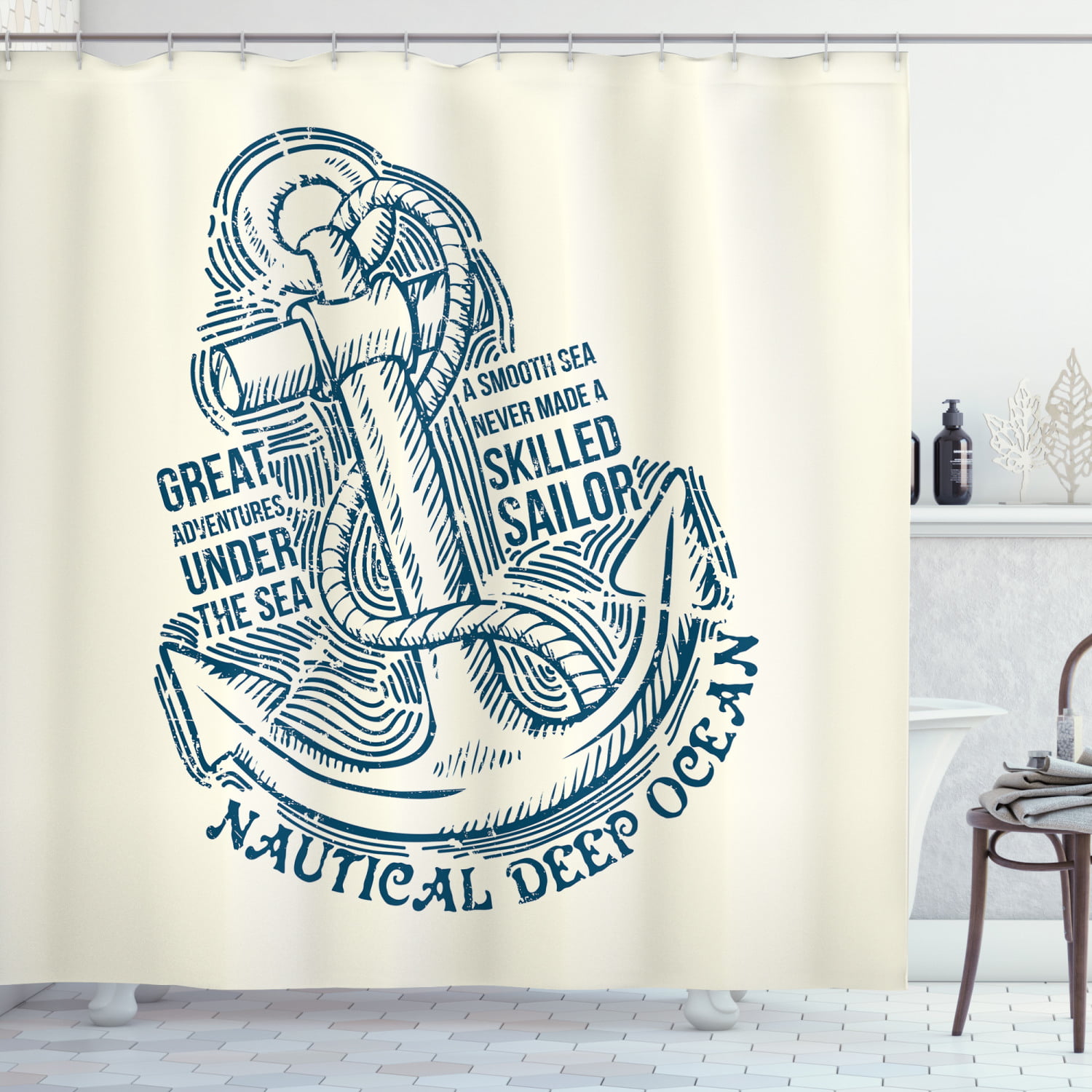 Details about  / Vintage Shower Curtain Nautical Pirate Skull Print for Bathroom
