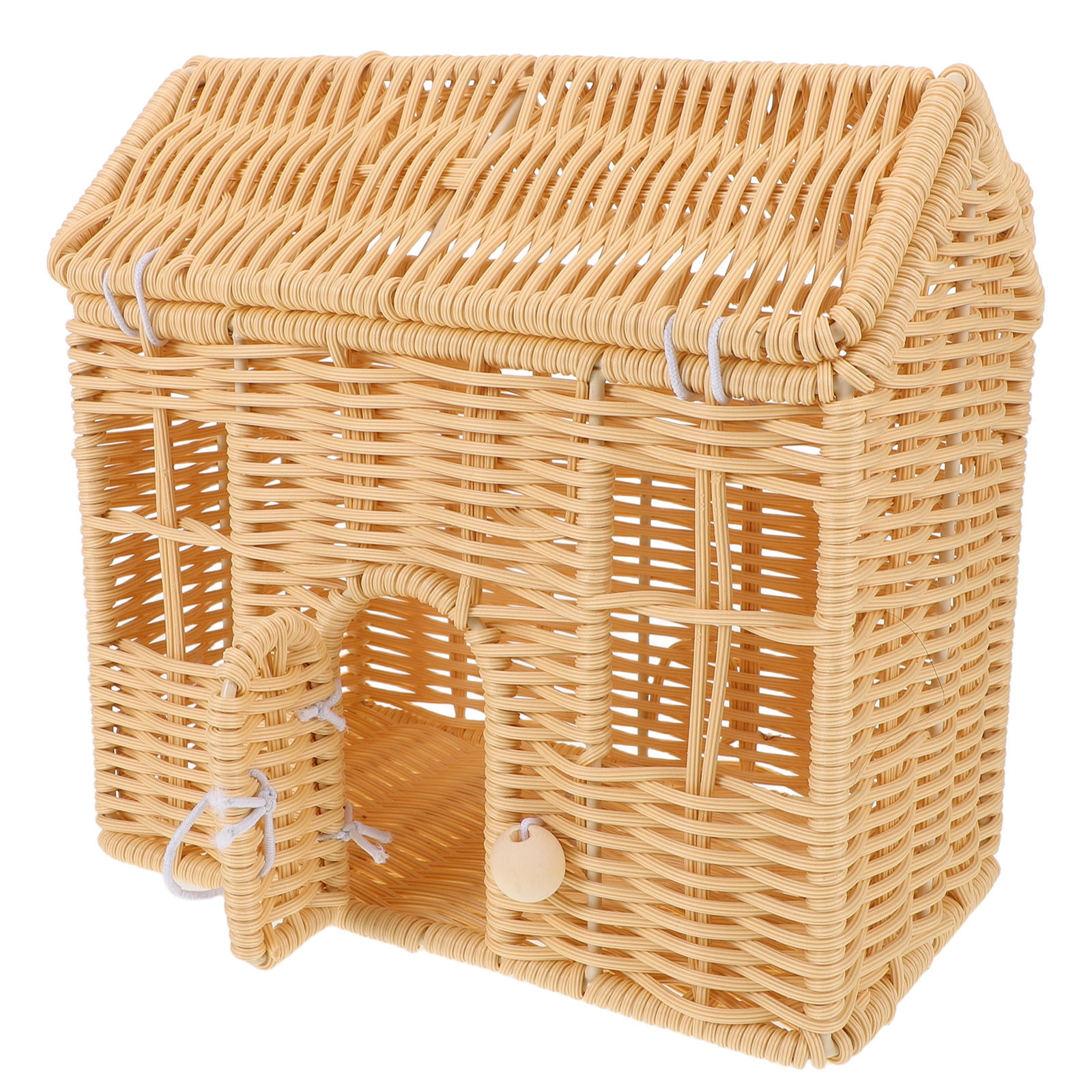 WHAMVOX House Shaped Christmas Woven Basket with Handles Beige Plastic