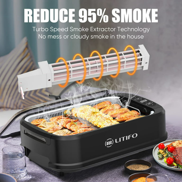 Simple Living Infrared Electric Indoor Smokeless Grill | Non Stick Ceramic  8x14 Grilling Surface | Consistent 446°F Temperature | BBQ Char Grilled