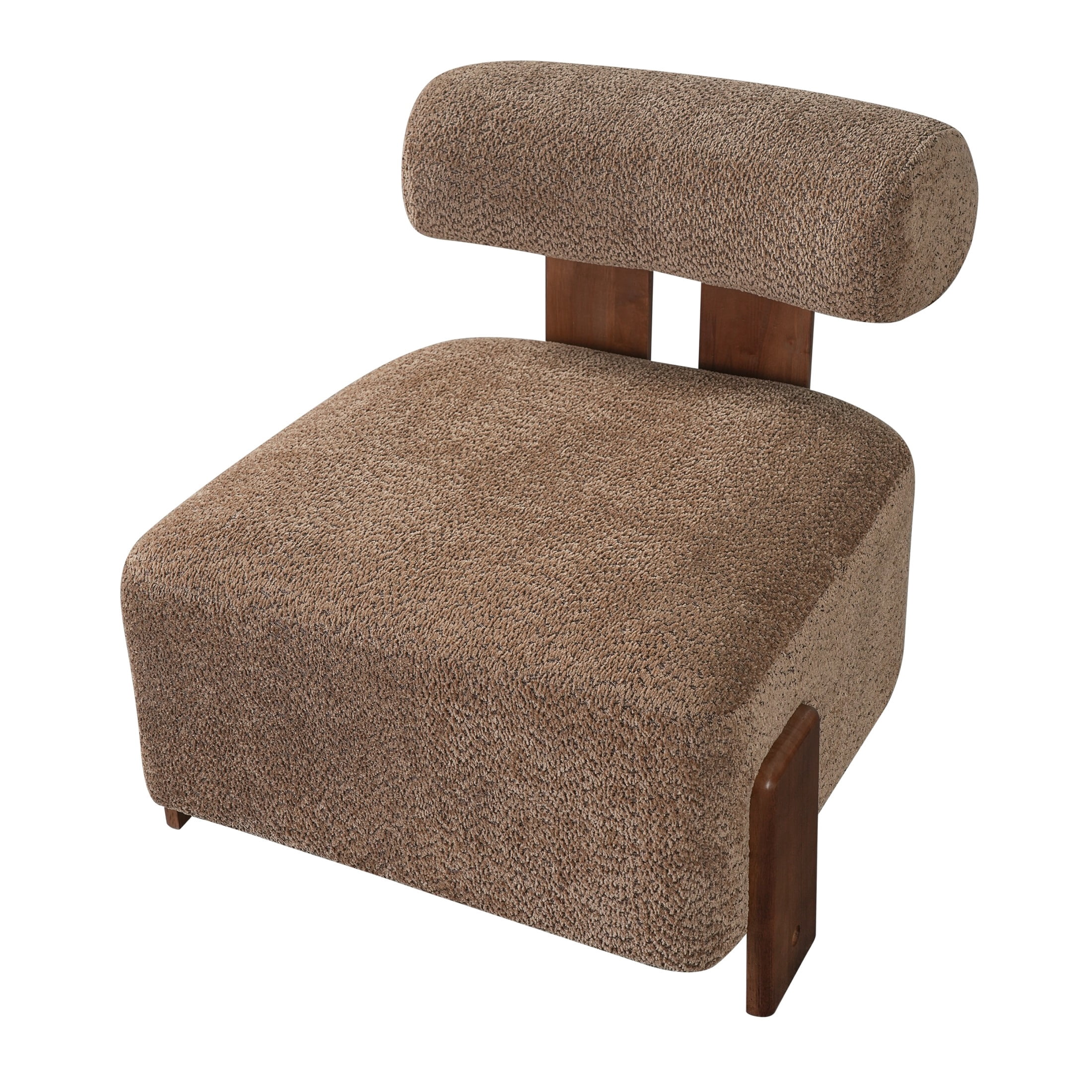 Christopher Knight Home 27.25" Modern Boucle Accent Chair with Rolled Backrest, Solid Wood Frame, Brown