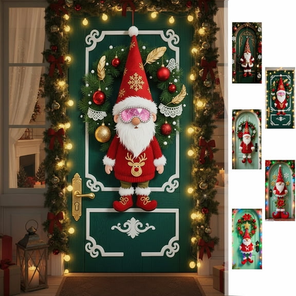 Christmas Door Cover 71x35 Inches Santa Claus Decorative Door Curtain Flag Exquisite Background Christmas Door Covers Holiday Party Decor Doors, Wall, Windows
