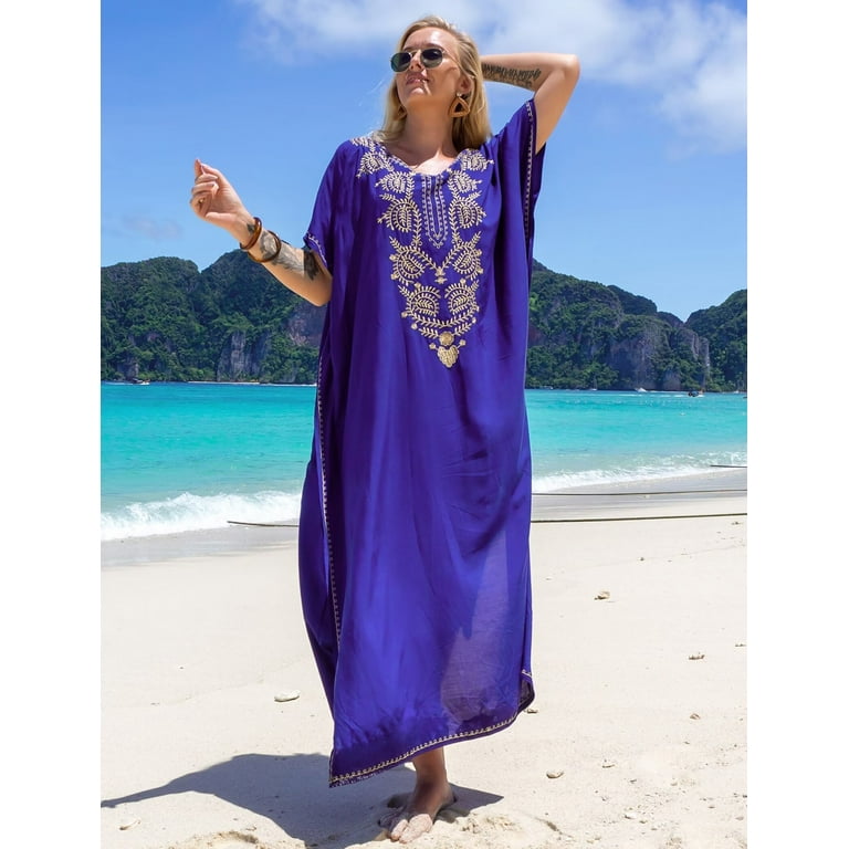 EDOLYNSA Women Kaftan Dress Embroidery Caftan Loungewear Plus Szie