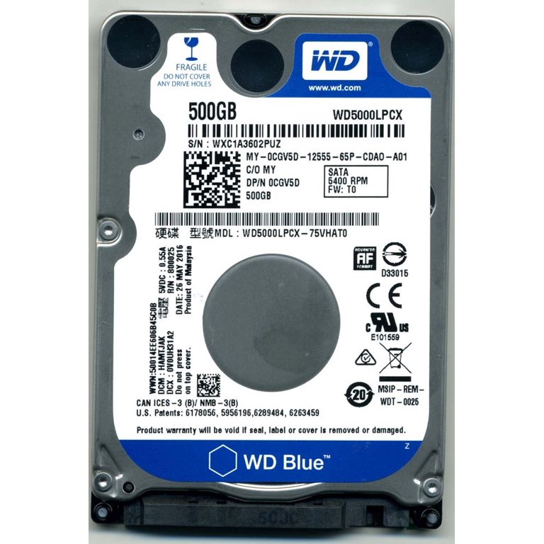 Disque Dur 500Go SATA 2.5 WD Blue WD5000LPCX PC Portable 5400RPM