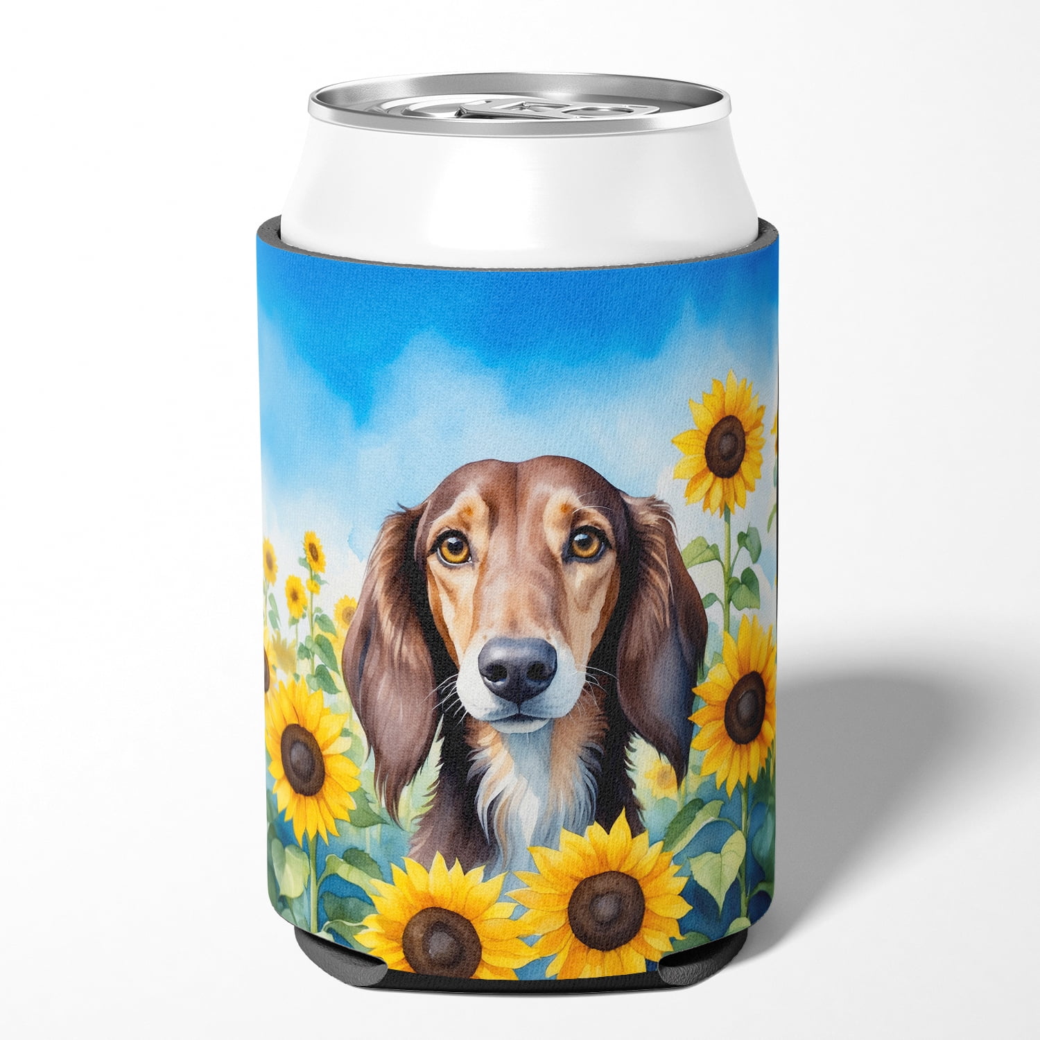 Saluki in Sunflowers Can or Bottle Hugger 3 in x 5 in