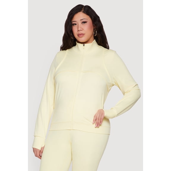 Women's Plus Size Long Sleeve Mock Neck Yoga Jacket with Thumb Holes