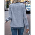 thumbnail image 5 of Womens Eyelet Mock Neck Long Sleeve Shirts Top Dressy Casual Trendy Business Stretch Hollow Out Tee Light Blue M, 5 of 7