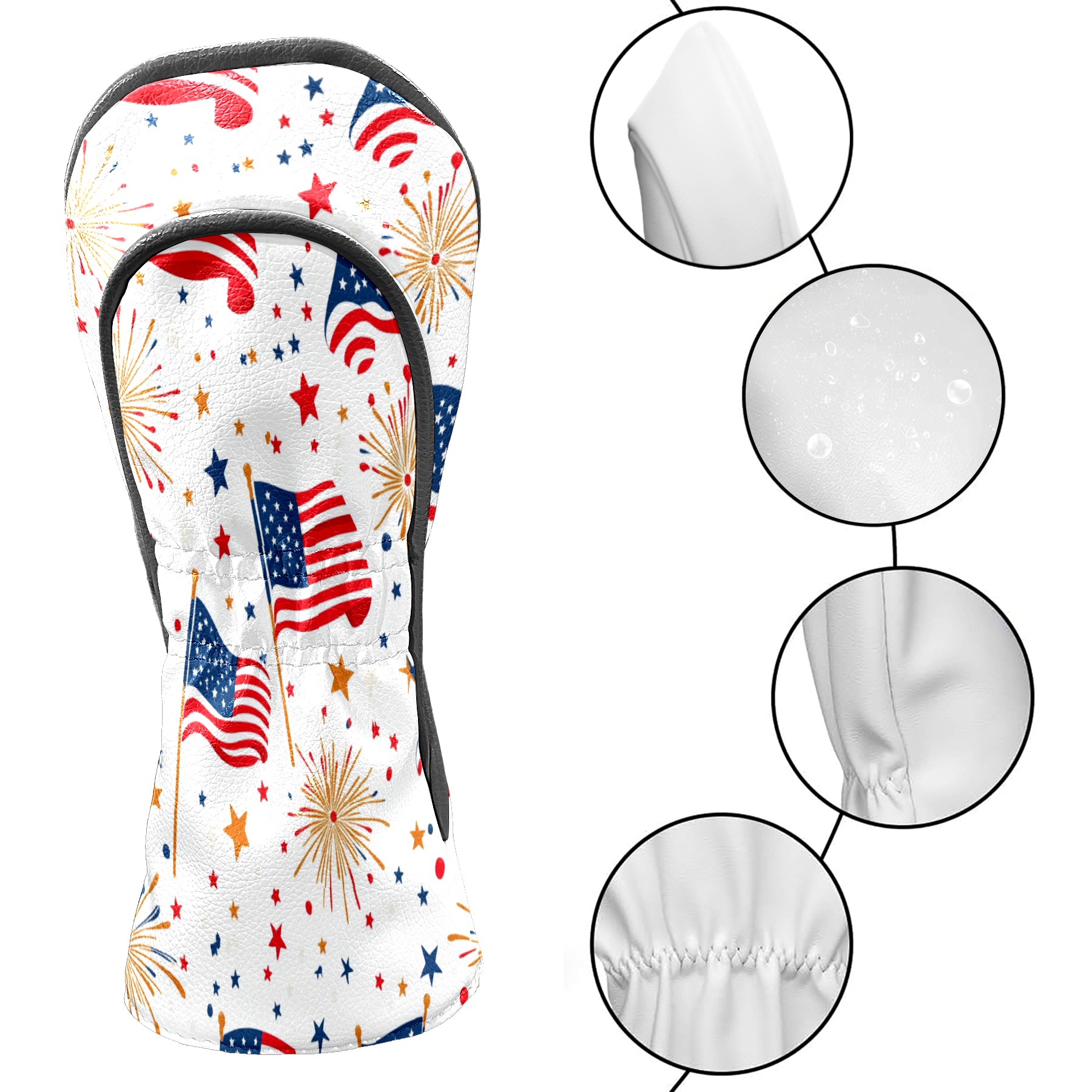 Golf Club Covers PU Leather Waterproof Head Covers for Fairway Woods Hybrids National Flag Fireworks Unisex Fits Most Brands
